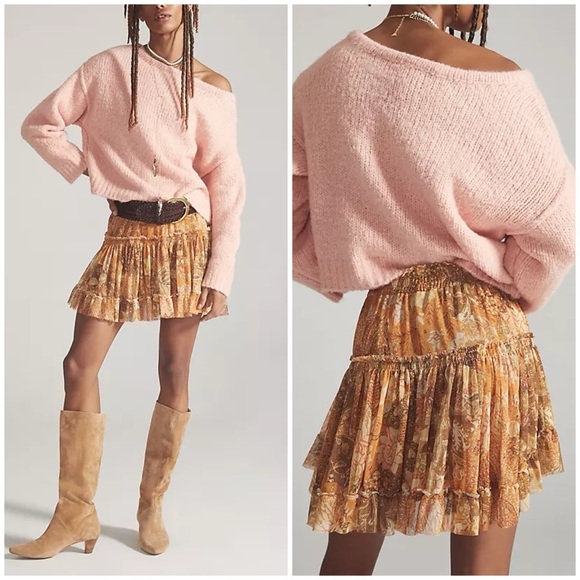 NWT Misa Marion Skirt Small Golden Batik Mesh Ruffles - Picture 2 of 14